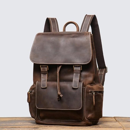 Retro Men's Business Travel Backpack Made of Genuine Leather Large Capacity Suitable for Carrying A Laptop