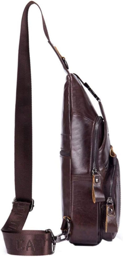 Hebetag Leather Sling Bag Crossbody Backpack for Men Women Outdoor Travel Shoulder Chest Pouch Casual Hiking Pack Casual Daypack