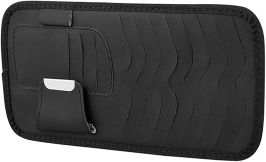 1Pc Leather Car CD Holder, Car Visor CD Storage Pocket, Multi-functional Storage Folder for CDs Sunglasses Cards Pens, Universal Interior Accessories for Cars (Black)
