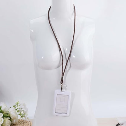 Braided PU Leather Lanyard 33.86 Inch Strong Office Long Neck Strap Handmade Necklace Badge Lanyards Wristlet Bracelet Keychain Cord with Metal Clasp for ID Card Holder Keys (Coconut Brown)