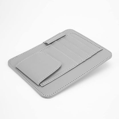 Gray Small Car Sun Visor Organizer with Clip, Sunglasses Holders for Car Sun Visor PU Auto Interior Accessories Storage Travel Document Holder with Multi Pocket