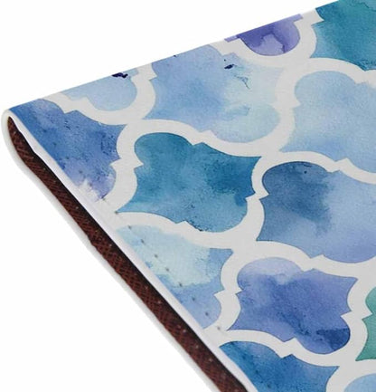 Watercolour Moroccan Passport Holder for Travel Blue Geometric Art Pattern PU Leather Passport Cover Wallet Cute Passport Card Holder for Women and Men