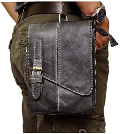Le'aokuu Mens Genuine Leather Small Messenger Shoulder Satchel Phone Pouch Belt Waist Bag Pack