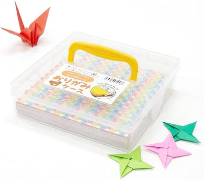 Japanese Origami Paper Storage Box - Made in Japan - Holds 400 Sheets of 6x6 Inch (15cm) Paper - Clear Plastic Craft Organizer with Easy Access Side Slots - Multi-Purpose Container
