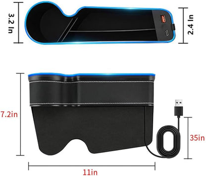 7 Color Led Car Seat Gap Organizer Car Seat Pocket Gap Filler with USB+C Charger,2 Pack Car Seat Gap Storage Console Side Gap Filler with Cigarette Lighter 2026 Fast Charger Seat Gap Filler (Black)