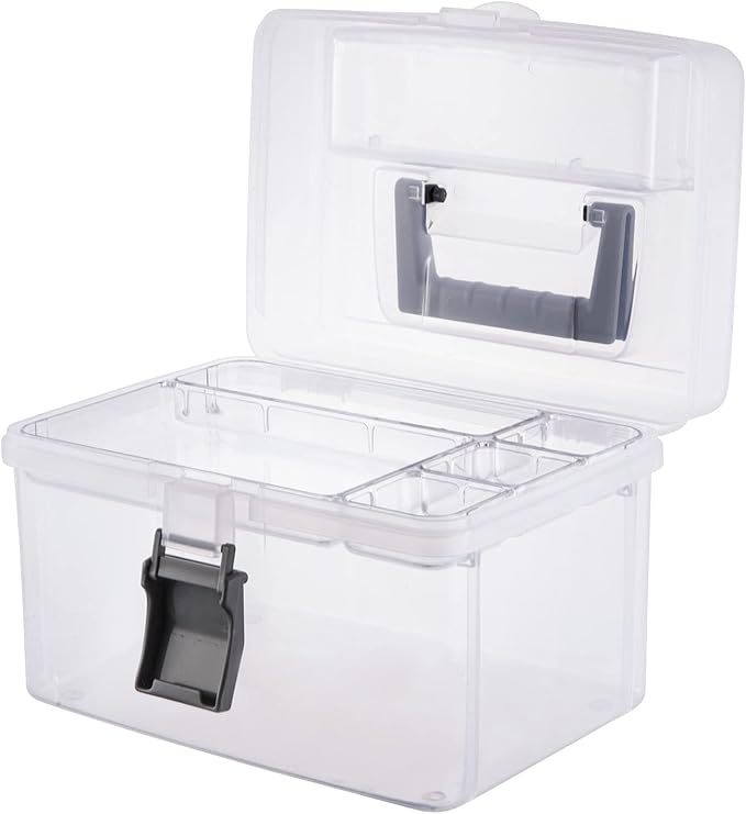 MyGift 10 Inch Premium Clear First Aid Kit Bin with Detachable Tray and Gray Top Handle, Portable Emergency Kit, Medical Supply Travel Tote, Medicine Storage Box Container