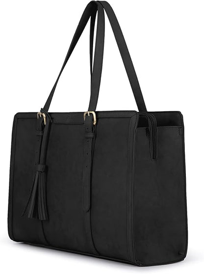 ECOSUSI Laptop Bag For Women 15.6 Inch Work Tote Bags PU Leather Computer Purse For Business Office With 3 Layer Compartments