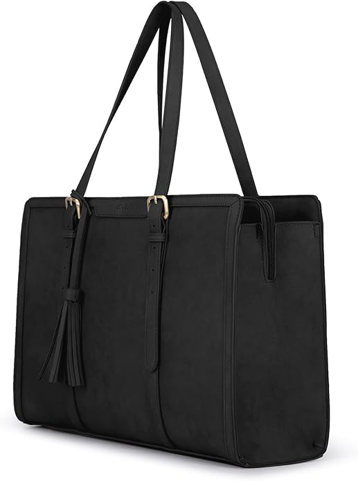 ECOSUSI Laptop Bag For Women 15.6 Inch Work Tote Bags PU Leather Computer Purse For Business Office With 3 Layer Compartments