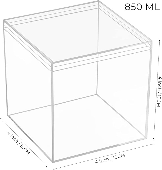 Large Acrylic Box with Lid 4 Pieces Clear Display Box Plastic Square Cube Wedding Candy Box Jewelry Collectibles Storage Containers Valentine's Day Decorative Boxes 4x4x4Inch
