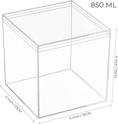 Large Acrylic Box with Lid 4 Pieces Clear Display Box Plastic Square Cube Wedding Candy Box Jewelry Collectibles Storage Containers Valentine's Day Decorative Boxes 4x4x4Inch