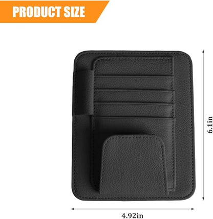 Car Sun Visor Organizer, PU Leather Vehicle Visor Document Storage Pocket for Sunglass Card Pen, Multifunctional Automotive Interior Holder Accessories, Universal Fit (Black)