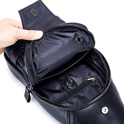 Hebetag Leather Sling Bag Casual Daypack for Men Women Outdoor Travel Hiking Camping Fishing Cycling Crossbody Shoulder Chest Pack Pouch Backpack Black