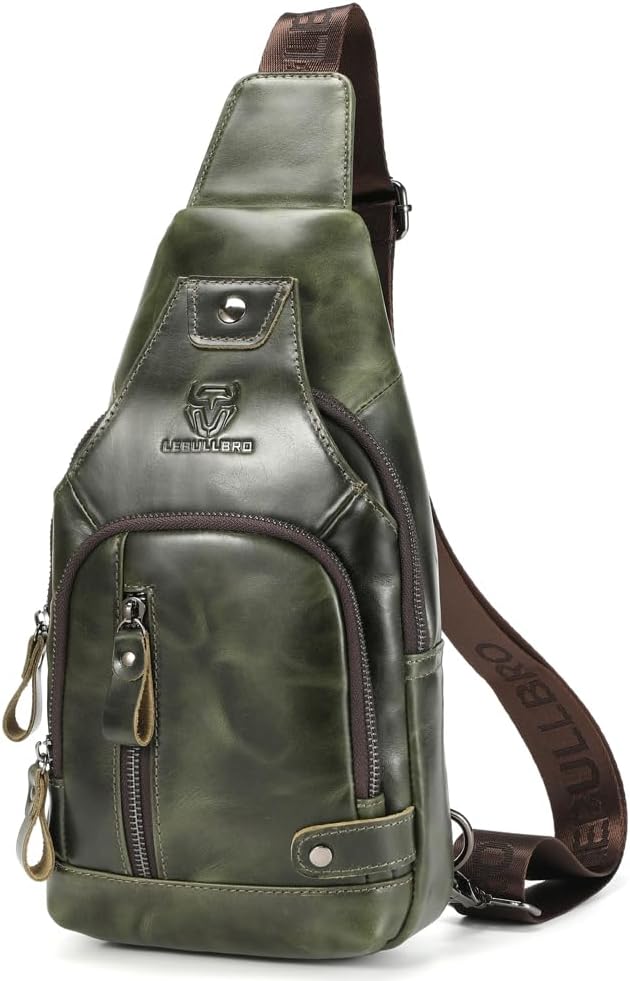 Sling Bag for Men Genuine Leather Chest Bag Crossbody Backpack Travel Hiking Outdoor Sport