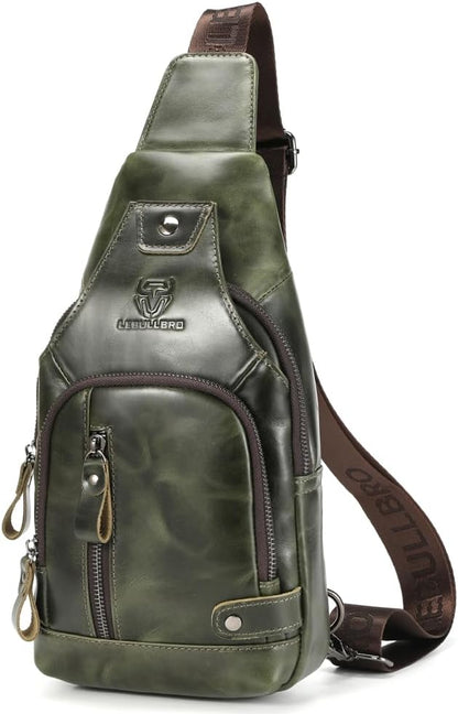 Sling Bag for Men Genuine Leather Chest Bag Crossbody Backpack Travel Hiking Outdoor Sport