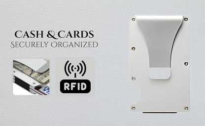 Leatherboss Wallet for Men RFID Blocking Minimalist Metal Card Holder with Money Clip Holds Credit Cards and Cash (Silver)