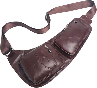 Hebetag Leather Sling Bag Crossbody Backpack for Men Women Travel Outdoor Camping