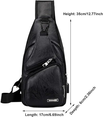 Hebetag Leather Sling Bag Crossbody Backpack for Men Women Travel Outdoor Camping