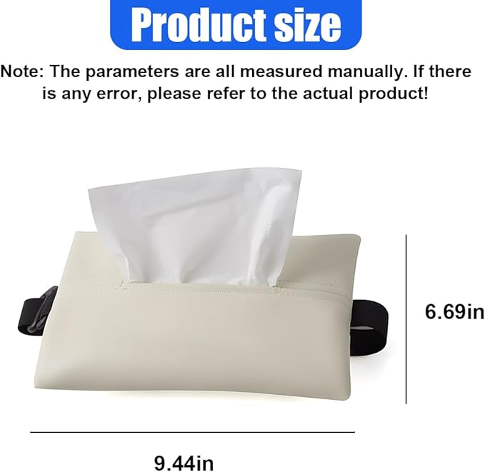 YoRise Car Tissue Holder, PU Leather Car Napkin Holder with Adjustable Strap, Center Console Tissues Box Cover, Sun Visor Organizer Keep Auto Tidy, Vehicle Headrest Storage Accessories (Beige)