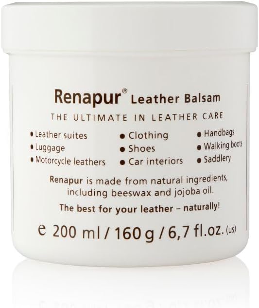 Renapur Leather Balsam, Natural Conditioner, Protector and Restorer — for Leather Furniture, footwear, Purses & Bags, Car interiors & Bikes, Saddlery & Tack. (6.7 fl oz + Applicator Sponge)