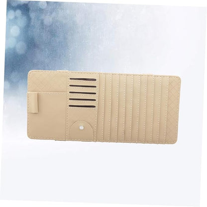 Mobestech Multi-Functional Sun Visor Leather Organizer Bag for Car Cd Holder Storage for Pens Cards and Booklets Stylish Beige Design for Easy Access and Enhanced Vehicle Decor