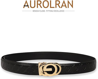 Aurolran Men&Womens Leather Dress Belt Business Automatic Buckle Belt Color-Black Silver Gold