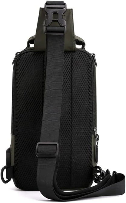 Hebetag Leather Sling Bag Crossbody Backpack for Men Women Travel Outdoor Camping