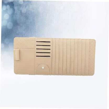 GLEAVI Car Cd Holder Sun Visor Storage Small Cd Holder Bag Leather Organizer Beige