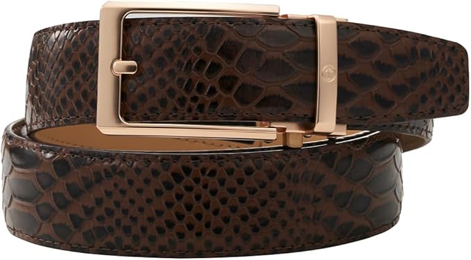 Tonywell Men's Ratchets Belt, Crocodile Embossed Texture, 1-3/8 Wide, Alligator Brown