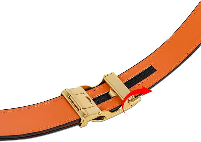 Aurolran Men&Womens Leather Dress Belt Business Automatic Buckle Belt Color-Black Silver Gold