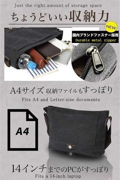 Cota's home Canvas Messenger Bag for Men, Fits 14 Inch Laptop & A4 Documents, Large Capacity Crossbody Shoulder Bag