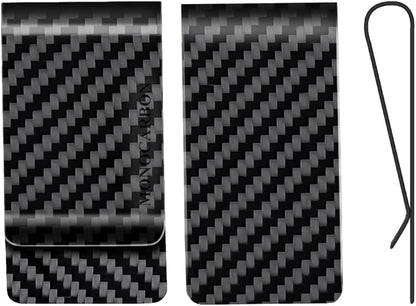 MONOCARBON Carbon-Fiber-Money-Clip-for-Men, Minimalist-Money-Holder for Cash, High Elastic Carbon-Fiber-Wallet, Slim and Durable