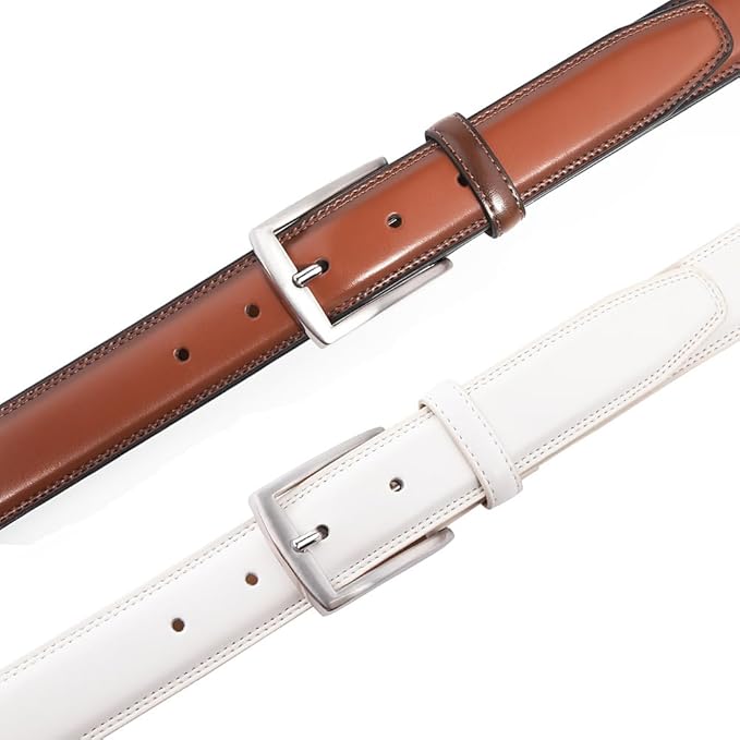 Mens Genuine Leather Dress Belt for Men, Handmade, 100% Cow Leather,Classic Casual and Business Belt Prong Buckle