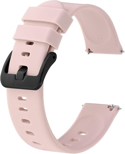 BISONSTRAP Silicone Watch Bands, Slim Watch Straps with Quick Release, 20mm, Pink with Black Buckle