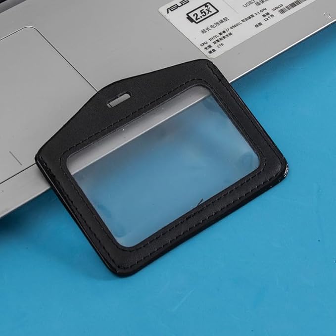 Larpur Horizontal Badge Holders, Double-Sided Clear ID Card Cases, PU Leather Work ID Badge Case, Pack of 2 Card Protector for School Office Black