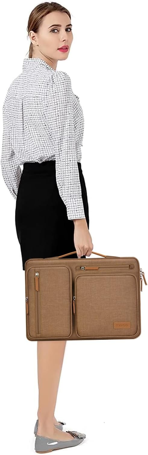 MOSISO 360 Protective Laptop Case 16 inch, 15-15.6 inch Laptop Sleeve Compatible with MacBook Pro 16, HP Acer Dell Lenovo ASUS, Side Open Carrying Case with 4 Zipper Pockets&Handle, Mocha