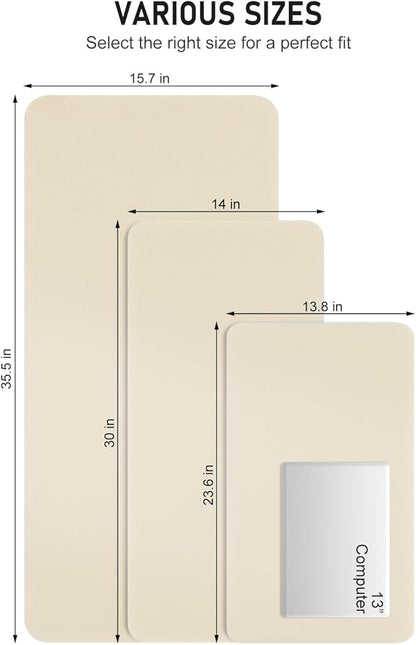 Desk Pad, 35.5" x 17" PU Leather Non-Slip Desk Mat Large Mouse Pad for Desktop, Waterproof Laptop Computer Writing Mat for Office, Home, Work, Gaming, Beige
