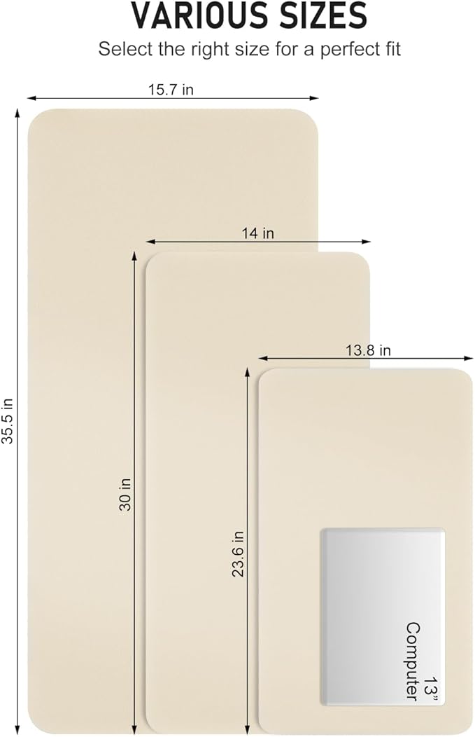 Desk Pad, 30" x 14" PU Leather Non-Slip Desk Mat Large Mouse Pad for Desktop, Waterproof Laptop Computer Writing Mat for Office, Home, Work, Gaming, Beige