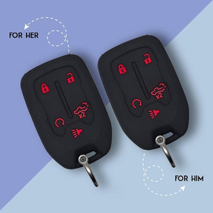 Autobase Silicone Chevrolet Key Fob Cover 2Pc 2023 2022 2021 2020 2019 GMC Sierra Chevy Silverado 1500 2500HD 3500HD, 5 Button Remote Protector Chevy Key Fob Cover Protective Shell Replacement (Black)