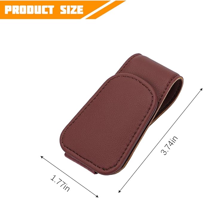 Sunglasses Holder for Car Visor, Microfiber Leather Magnetic Sun Visor Eyeglasses Hanger & Ticket Card Clip, Multi-Function Automotive Interior Glasses Mount, Universal Fit (Wine Red)