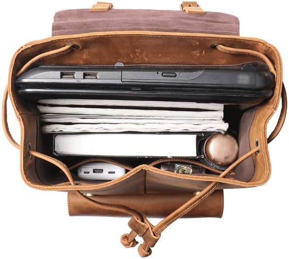 Retro Men's Business Travel Backpack Made of Genuine Leather Large Capacity Suitable for Carrying A Laptop