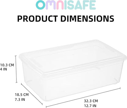 6 Quart Stackable Plastic Storage Shoebox, BPA-Free Nestable Container with Latching Lid to Organize Shoes, See-Through Box for Home and Office, Multi-Purpose Clear Bins (Transparent, 8 Pack)