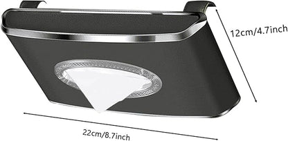 Leather Car Tissue Box for Car Interior, Multi-Function Tissue Holder with Visor Clip, Armrest & Back Seat Napkin Organizer, Vehicle Tissue Dispenser Accessories (Black Hanging)