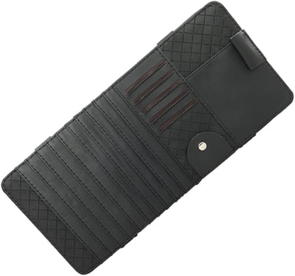 GLEAVI Multi-Functional Sun Visor Leather Organizer Bag for Car Premium Storage for Pens and Cards Stylish Vehicle Accessory Black