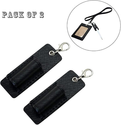 Genuine Leather Pen Holder, 2 Pack Boshiho Pen Pencil Holders for Badge Holder or Neck Lanyard (Black 1)