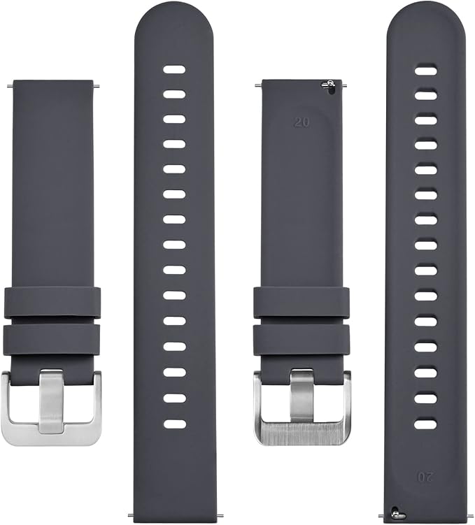 BISONSTRAP Silicone Watch Bands, Slim Watch Straps with Quick Release, 18mm, Grey with Silver Buckle