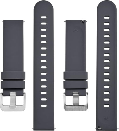 BISONSTRAP Silicone Watch Bands, Slim Watch Straps with Quick Release, 19mm, Grey with Silver Buckle
