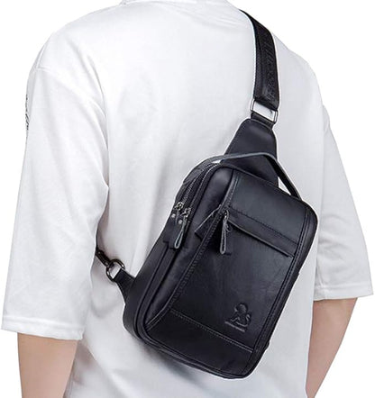 Leather Sling Bag Backpack for Men Women Outdoor Travel Hiking Business Shoulder Crossbody Chest Pouch Pack Casual Work Office Handbag Tote