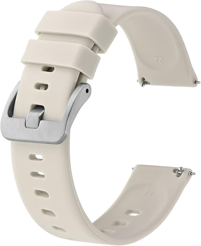 BISONSTRAP Silicone Watch Bands, Slim Watch Straps with Quick Release, 22mm, Ivory (Beige) with Silver Buckle