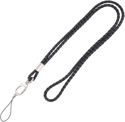 PU Leather Lanyard Strap Keychain 33.86 Inch Braided Office Long Neck Cord with Metal Clasp Handmade Necklace Badge Lanyards Wristlet Bracelet Keychain for ID Card Holder Keys (Black)