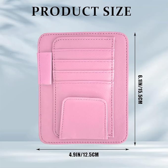 Small Leather Sun Visor Organizer, Visor Accessories, Multi-Pocket Sunvisor Storage with Sunglass Holder, Car Organizer for Drving License Card Pen Fits Most Vehicles (Pink)